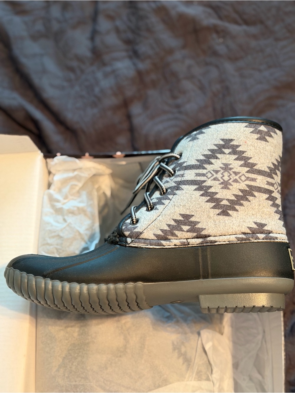Simply Southern Gray Patterned Lace-Up Duck Boots